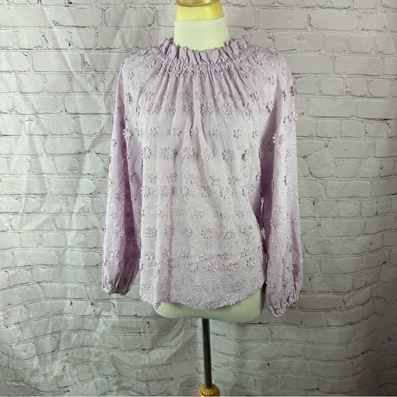 Ann Taylor lilac Blouse with Long Sleeves applique embroidered flowers sz small - Picture 1 of 9